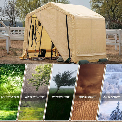 6x6 ft Heavy Duty Outdoor Storage Shed with Roll-up Zipper Door S-Hooks and Sandbags, Waterproof and UV Resistant Portable Garage Carport, Motorcycle Bike ATV Tent Shed, Yellow