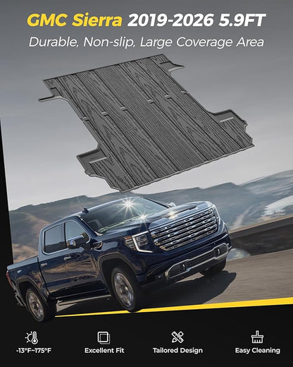 3W Truck Bed Mat for 2019-2025 2026 Chevrolet Chevy Silverado 1500/GMC Sierra 1500 (Only Fit 5.8FT Bed), Bed Liner for Chevy Silverado GMC Sierra 1500, Not Fit Optional CarbonPro Bed