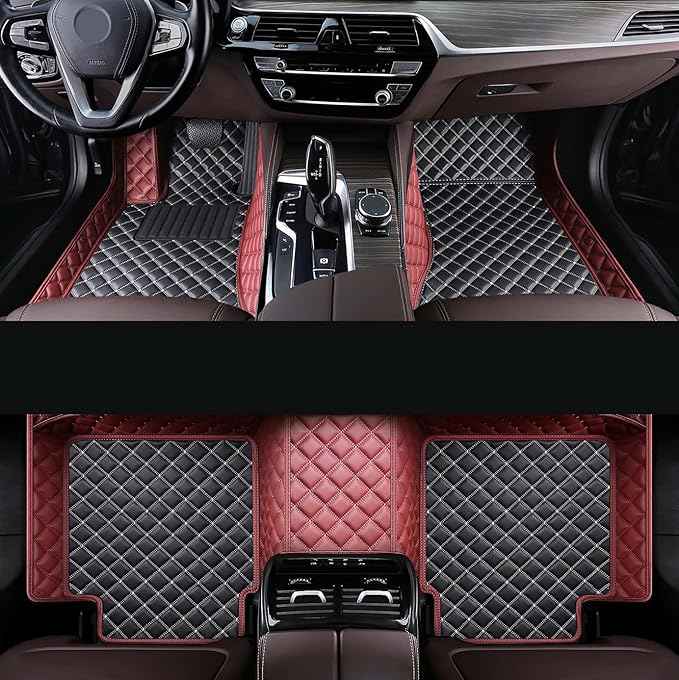 Car Floor Mat Fit 99% Sedans Sports Cars Luxury Custom Car Mats for SUV Women Leather Automotive Floor Mats All Weather Car Mats Diamond Floor Mats for Trucks (3D Luxury Black+Wine red)