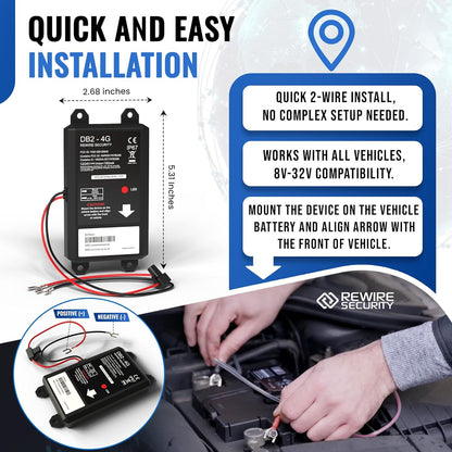 REWIRE SECURITY DB2 Wired GPS Tracker for Vehicles | Easy Installation on 8V–32V Batteries | Fits with Car, Truck, Trailer, RV, Van, Boat & Motorbike | Live Tracking | Low Cost Subscription Plans