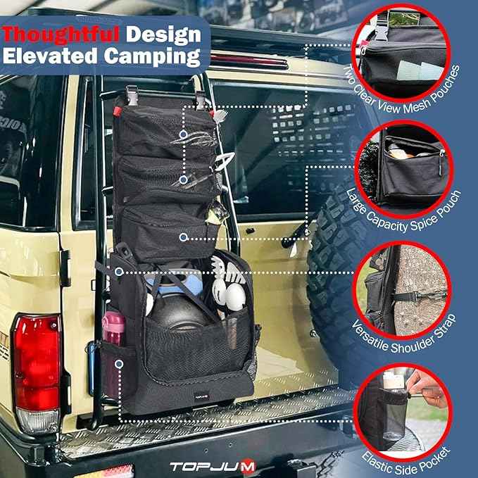 Camp Kitchen Organizer, Cooking Tools Storage Caddy Bag, Multi-Pockets, Paper Towel Holder, Portable Hanging Kitchen Caddy for Camping Utensils, Cookware & BBQ Essentials Bag Only