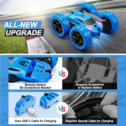 Remote Control Car, RC Cars Toys for 6-12 Year Old Boys, Off Road RC Stunt Car 4WD 360° Rotating Remote Control Cars for Kids, Boys for Birthday, Christmas Blue - AutoBay