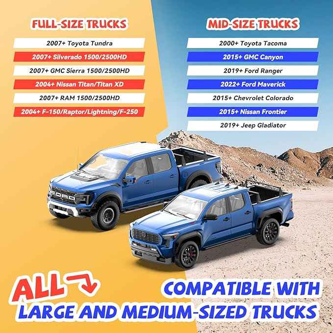 Truck Bed Adjustable Cross Bars, Wide Width Adjustment for All Pickup Trucks, No-Drills Needed Installation (Not for Any Bed Cover), 95034D