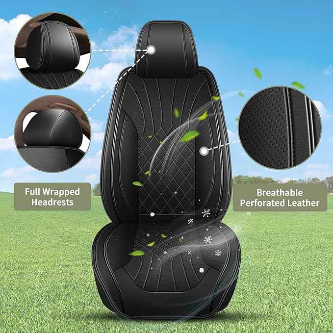 Car Seat Covers Front Pair for Lexus GS 200t/350/450h 2007-2025 2026: Breathable Perforated Leather Seat Cover (Black)