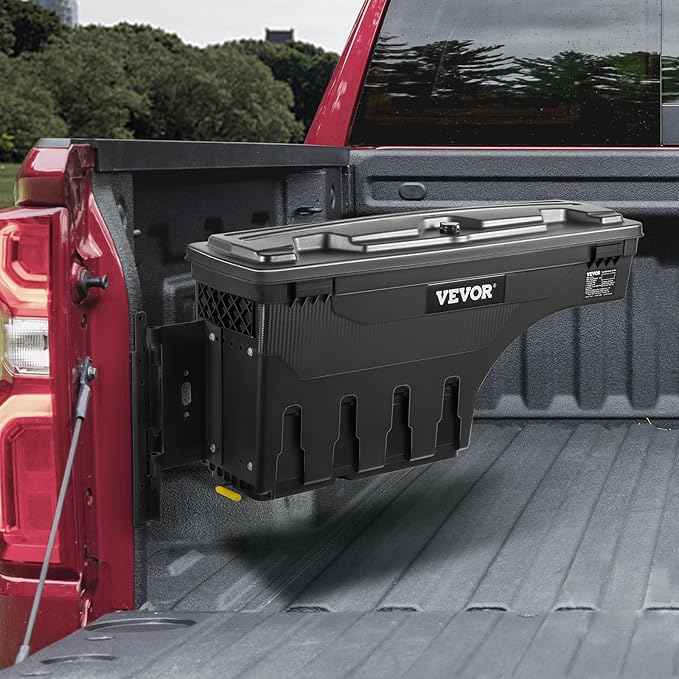 VEVOR Truck Bed Storage Box, Lockable Lid, Waterproof ABS Wheel Well Tool Box 6.6 Gal/20 L, Compatible with Chevrolet Silverado 1500 GMC Sierra 1500 2019-2020, Driver Side, Black