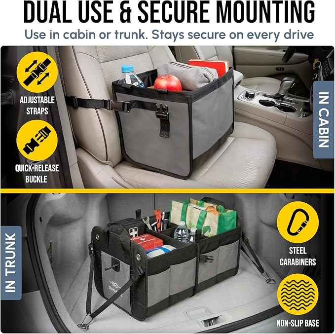 Modular 4-Section XL Trunk Organizer – Car Storage for Groceries, Tools, Sports Gear, Emergency Kits – Extra Large Multi-Compartment Cargo Box, Collapsible & Heavy Duty – Gray