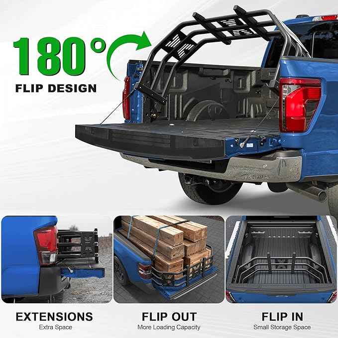Truck Bed Extender 48"- 58" Adjustable, Heavy Duty Aluminum, Drill Required, Fits Ranger/Maverick/Colorado/Canyon/Tacoma/Frontier/Gladiator/Santa Cruz