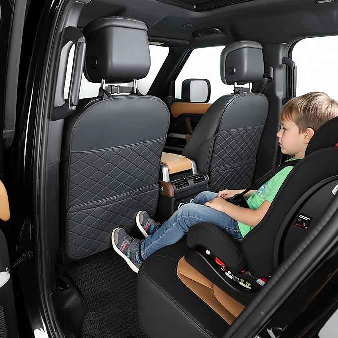 Seat Back Protector + Large Capacity Pocket Storage Organizer,Preventing the Impact of Children Stepping on the Seat Backrest (Black)