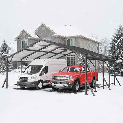 20x20 FT Metal Carport with Updated Roof & Enhanced Base, Heavy Duty Canopy Carport Garage, Vertaile for Car, Truck, Boat, Tractors, Party, Grey