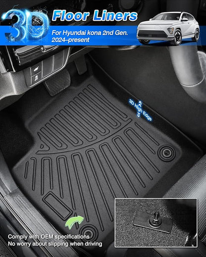 Cartist Floor Mats and Cargo Liner Fit for Hyundai Kona 2024 2025 2026 (No Electric Model) Limited | N Line | SE | SEL Accessories All Weather TPE 1st & 2nd Row Car Rear Trunk Mats