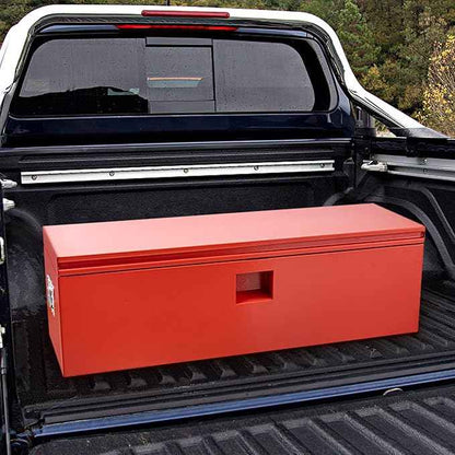GarveeLife Heavy Duty Steel Truck Bed Toolbox – 30x15in Waterproof Storage Chest with Dual Hydraulic Levers, Lock & Keys, Weatherproof Organizer for Pickup, RV, Trailer, Workshop – Red - MHL