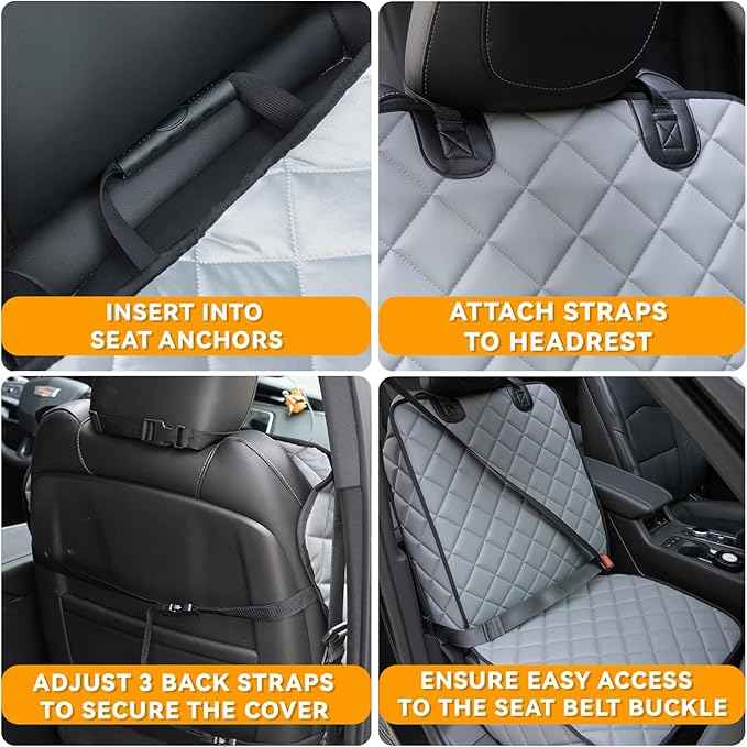 Waterproof Car Front Seat Cover for Dogs, PU Leather Car Seat Protector for Pets,Nonslip Scratchproof Front Passenger seat Covers Fits for Cars, Trucks, SUVs (Grey, Front Seat Cover)