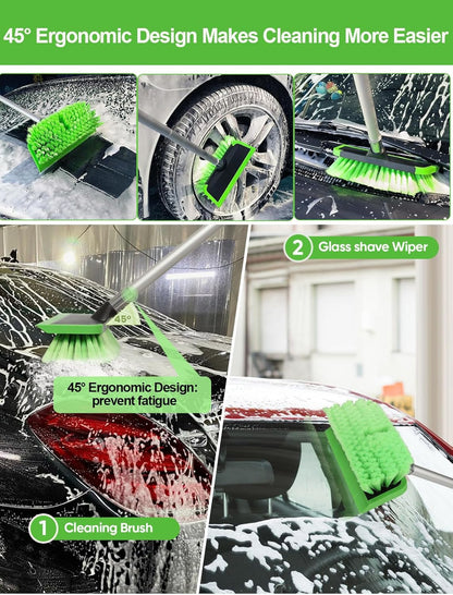 2 in 1 Car Wash Brush with Squeegee PBT Soft Bristle Truck Scrub Detail Brush 60” 151cm with Adjustable Long Handle for Interior Exterior Car Truck RV Boat Deck House Siding Cleaning Sweep Snow - AutoBay