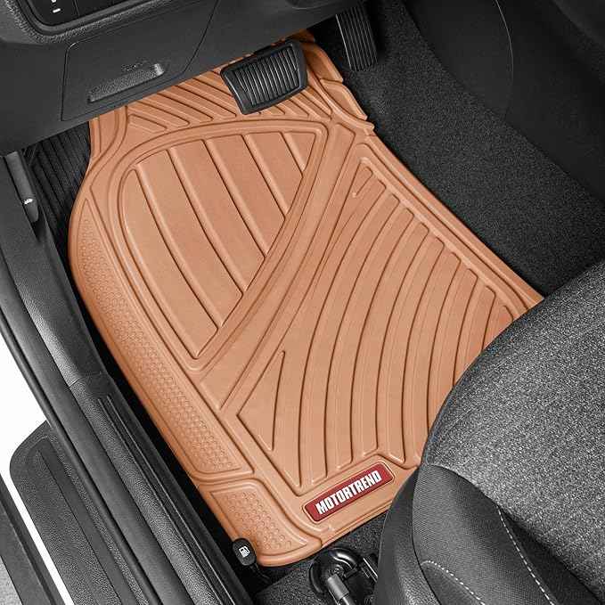 BDK Beige Heavy Duty Front & Rear Rubber Floor Mats Universal Liners for Car SUV Van & Truck, All Weather Protection with Anti-Slip Nibs, Fit Contours of Most Vehicles