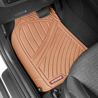 BDK Beige Heavy Duty Front & Rear Rubber Floor Mats Universal Liners for Car SUV Van & Truck, All Weather Protection with Anti-Slip Nibs, Fit Contours of Most Vehicles