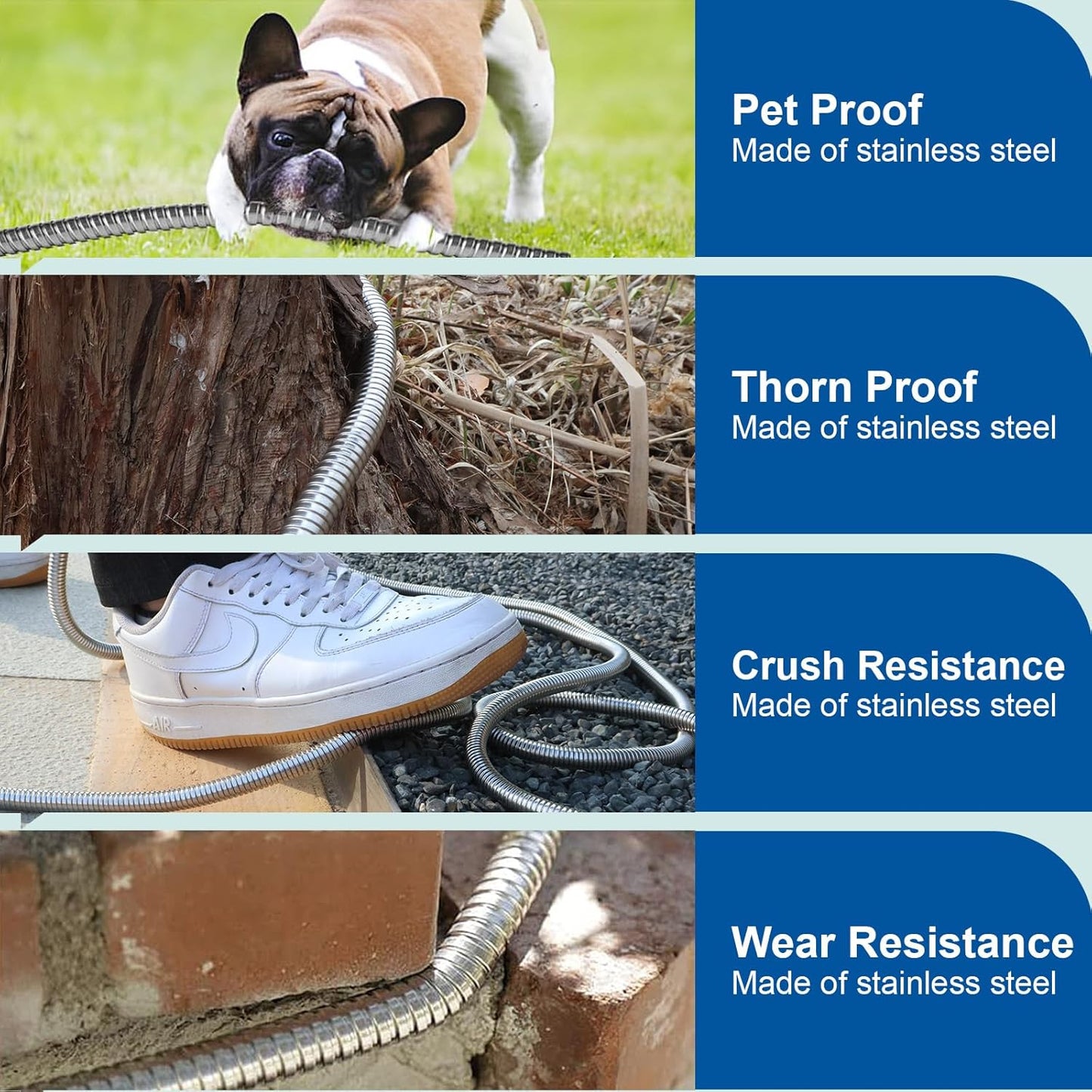 Metal Garden Hose 100 Ft Flexible Stainless Steel Garden Hose 100 Foot Heavy Duty Water Hose With High Pressure Hose Nozzle Sprayer for Garden, Lawn(100 Feet)