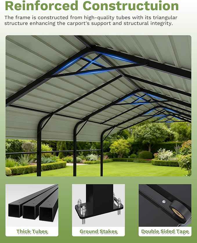 Patiowell 12'x20' Metal Carport, Heavy Duty Carport Canopy with Reinforced Frame and Galvanized Steel Roof, All-Weather Outdoor Car Shelter for Car, Truck, Boat and Tractor, Black