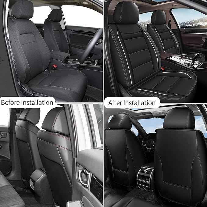 YORKNEIC Front Set Seat Covers Fit for Ford Flex 2011-2019: Faux Leather Car Seat Covers - Waterproof Car Seat Protector(Black)