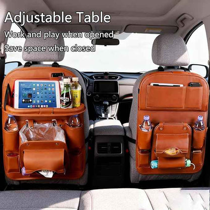 Car Seat Organizer, Multifunctional Backseat Protector Mat, Storage Bag and Tray Rack, Trash Storage (Suitable for Cars, Children, Back of Seats, and Rear Seats) (Brown, Leather 1-Piece Set)