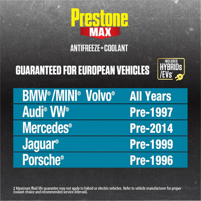 Prestone MAX Euro Blue 50/50 Antifreeze Automotive Coolant, Pack of One