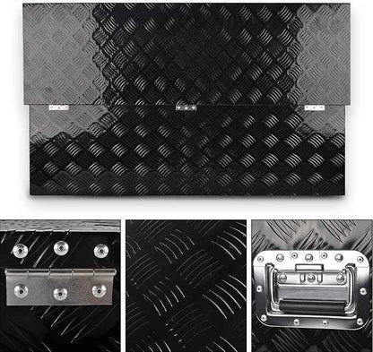 48 Inch Black Aluminum Tool Box 5 Bar Tread ToolBox for Truck Bed Car Outdoor Trailer Pickup Underbody RV ATV Storage Underbed Tools Organizer with Lock and Keys (48"X15"X15")