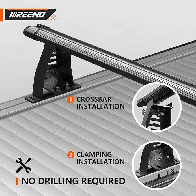 Adjustable 74.6" Truck Bed Rack Cross Bars (2PCS), Heavy-Duty Aluminum T-Slot Crossbars for Full-Size Trucks, Compatible with Retractable Tonneau Covers with Rail System, Kayak & Bike Racks