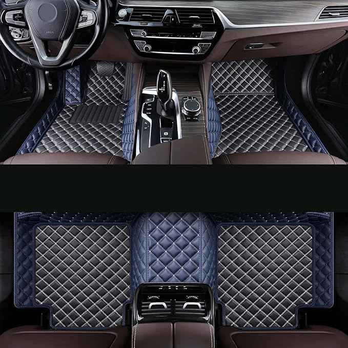 Car Floor Mat Fit 99% Sedans Sports Cars Luxury Custom Car Mats for SUV Women Leather Automotive Floor Mats All Weather Car Mats Diamond Floor Mats for Trucks (3D Luxury Blue + Black)