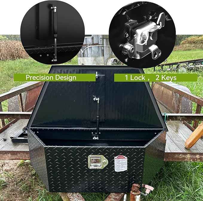 AUTOSAVER88 39" Trailer Tongue Box, Heavy Duty Aluminum Diamond Plate Trailer Tool Box, Waterproof Storage with Lock forTrucks, Trailers, and RVs