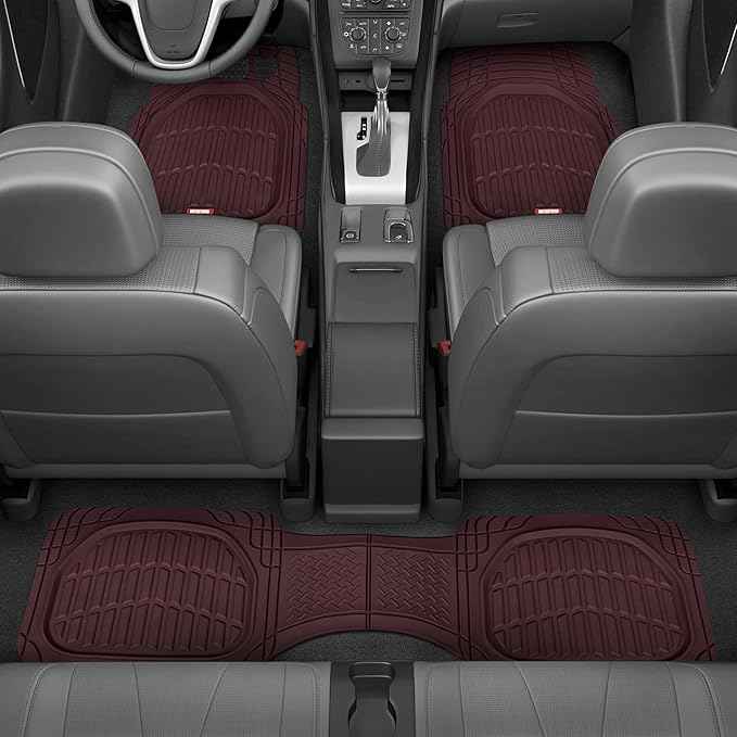 Motor Trend FlexTough Floor Mats for Cars, Burgundy Deep Dish All-Weather Car Mats, Waterproof Trim-To Fit Automotive Cars Trucks SUV, Universal Liner Accessories
