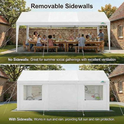 COBIZI 10x20 FT Heavy Duty Carport with Galvanized Frame, Carport Canopy with Roll-up Windows, Storage Tent with Removable Sidewalls & Doors, Built-in Sandbags for Car Boat Truck, White