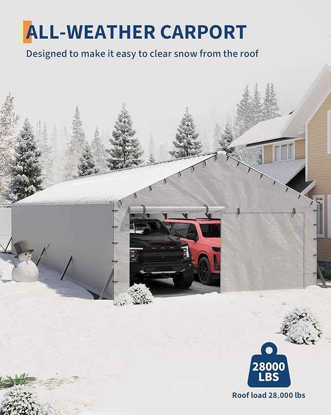 GarveeLife 20'X40'x12' Metal Carport for Multiple Vehicles, Enclosed Car Ports, Vertical Roof Design, for All-Weather, for Full-Size Pickup Trucks, Boats, and Tractors