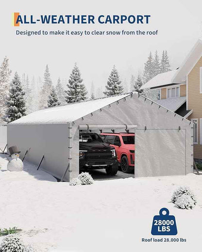 GarveeLife 20'X40'x12' Metal Carport for Multiple Vehicles, Enclosed Car Ports, Vertical Roof Design, for All-Weather, for Full-Size Pickup Trucks, Boats, and Tractors