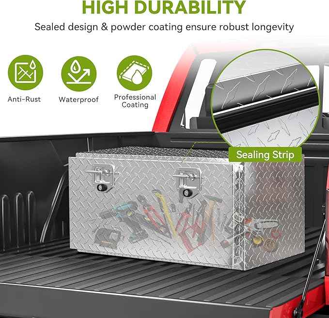 AUTOSAVER88 36 Inch Underbody Tool Box, Heavy Duty Aluminum Diamond Plate Toolbox Chest Storage Organizer, Waterproof Chest Storage Box with Lock for Trucks, Trailers, RVs, Warehouses, Silver