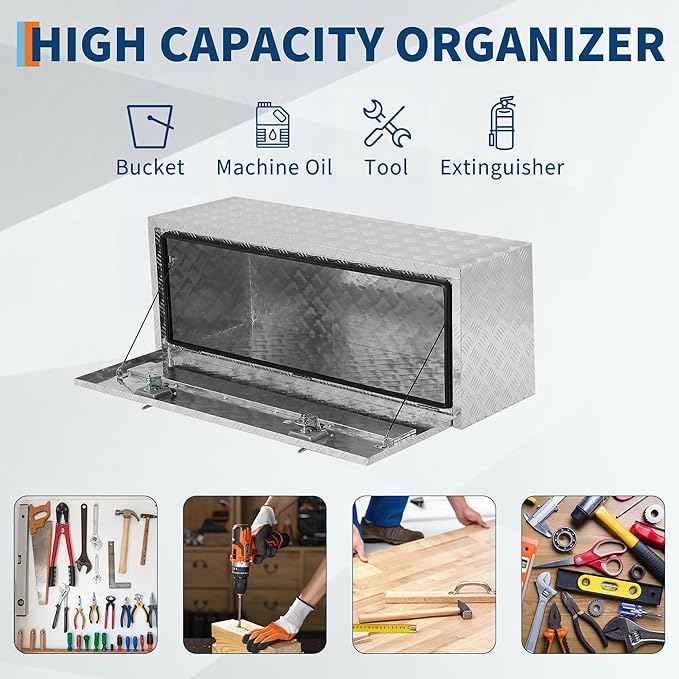36 Inch Heavy Duty Aluminum Underbody Tool Box, Double Lock, Waterproof Square Truck Storage Chest for Pickup Bed, RV Trailer, Durable Organizer (36" X 12" X 14" - Sliver) – Rust-Resistant, Secure