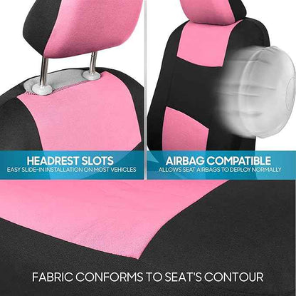BDK PolyPro Pink Car Seat Covers Full Set with 4-Piece Car Floor Mats - Two-Tone Seat Covers for Cars with Carpet, Interior Covers for Auto Truck Van SUV
