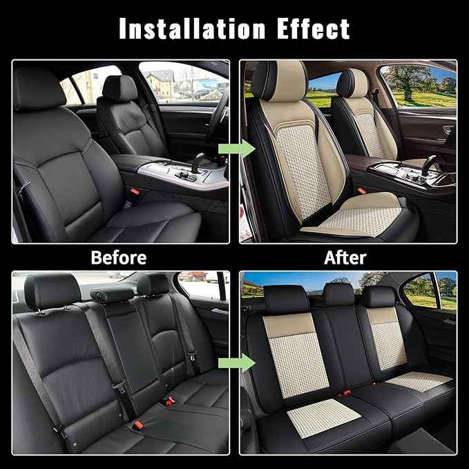 Breathable Cool Ice Silk Leather Car Seat Covers Full Set for Chevy Colorado 2015-2023 2024 2025 2026: Seat Cover 5 Seats: Chevrolet Colorado Accessories (Black&Beige)