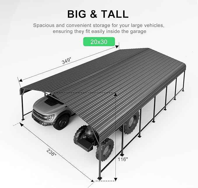 20x30 FT Heavy-Duty Metal Carport, Outdoor Galvanized Steel Shelter for Pickup Trucks, Motorcycles,Boats, Cars & Tractors