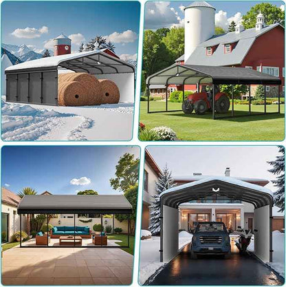 Metal Carport 20x20,Car Port Heavy Duty Metal for Snow,Car Tent Garage with Galvanized Metal Roof,Outdoor Two Car Carports All Weather