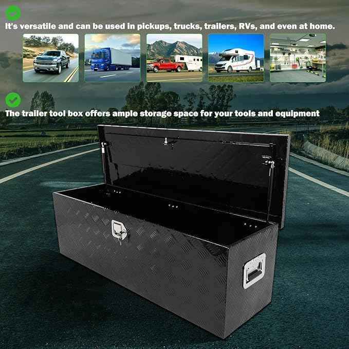 SCITOO 49 Inch Aluminum Truck Bed Tool Box,Heavy Duty Diamond Plate Crossover Storage for Most Full Size Pickups,Lockable Weatherproof Chest,Fits 49" Truck Beds,Easy Access to Load and Unload