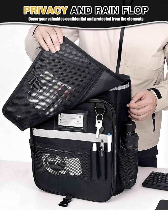 Car Front Seat Organizer with Accordion File Pocket | Laptop Sleeve (Up to 15.6 In) | Privacy Flap | Cup Holders | Adjustable Straps | Holds Tablets, Files, Supplies | for Work on the GO