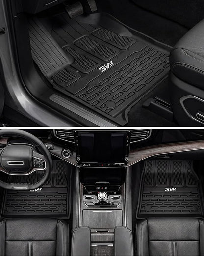 3W Floor Mats & Cargo Liner for Jeep Wagoneer 2022-2026 7-Seat (NOT for 8-Seat/L/S)， with 2nd Row Bench Seat All Weather Protection TPE Full Set Automotive Mat Car Floor Liners Accessories, Black