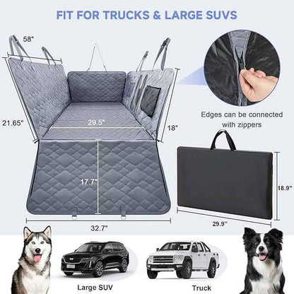 Dog Car Seat Cover - Hard Bottom with Mesh Window, Fits Back Seat of Trucks & SUVs, Holds 400 lbs, Waterproof