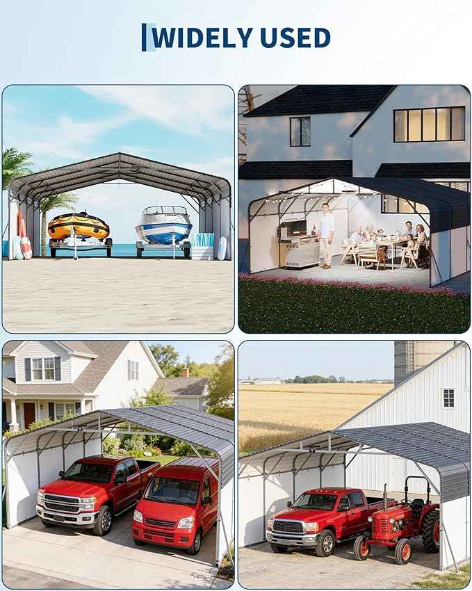 20x20FT Metal Carport Heavy-Duty Build with LED Light & Galvanized Steel Roof, Reinforced Stable Structure with Removable PE Sidewalls(White), Spacious Versatile Shelter for Cars, Boats, and Events