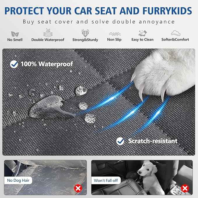 XL Truck Back Seat Extender for Dogs, Dog Seat Cover Back Seat Supports 420lbs, Hard Bottom Pet Seat Covers for Crew Cab Trucks, Dog Hammock for F150, RAM1500, Sierra, Tundra, Silverado, Titan Grey