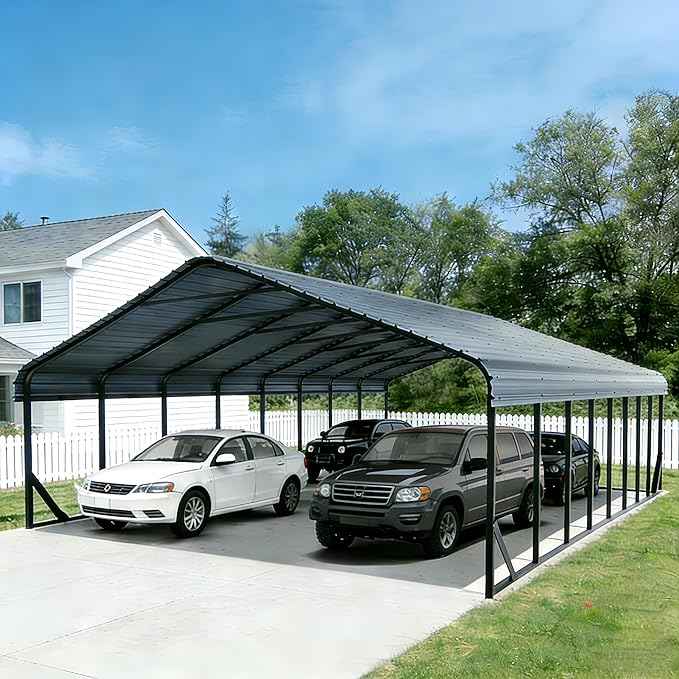 20x40 ft Metal Carport & Portable Garage, Heavy Duty with Galvanized Steel Roof & Frame - Large Tall Carports Canopy for Snow, Grey for Outdoor Garages