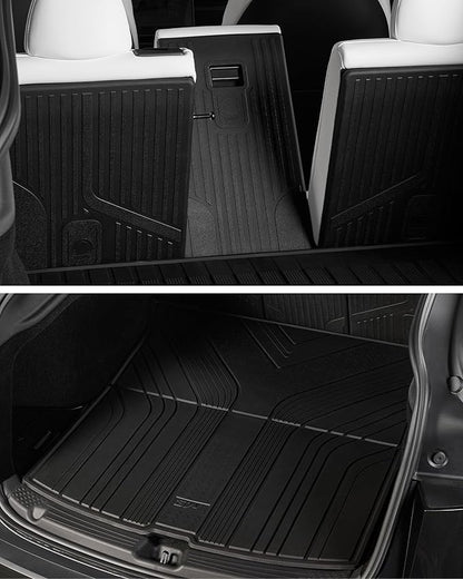 3W 2025 2026 Tesla Model Y Juniper Floor Mats with Rear Cargo Mat & Backrest Mat TPE Anti-Slip All Weather Accessories