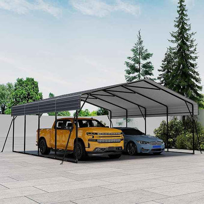 20x20FT Heavy Duty Metal Carport with Galvanized Steel Roof and Frame, Multi-Use Large Outdoor Garage Shelter with 4 Reinforced Supports for 2 Car,SUV,Truck Storage,Gray