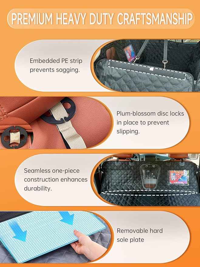 Dog Seat Cover for Back Seat Hard Bottom - 1680D Waterproof Anti-Slip Anti-Scratch Pet Hammock, Dog Covers for Cars Back seat with Mesh Window & Storage for Car SUV Truck (400 lbs)