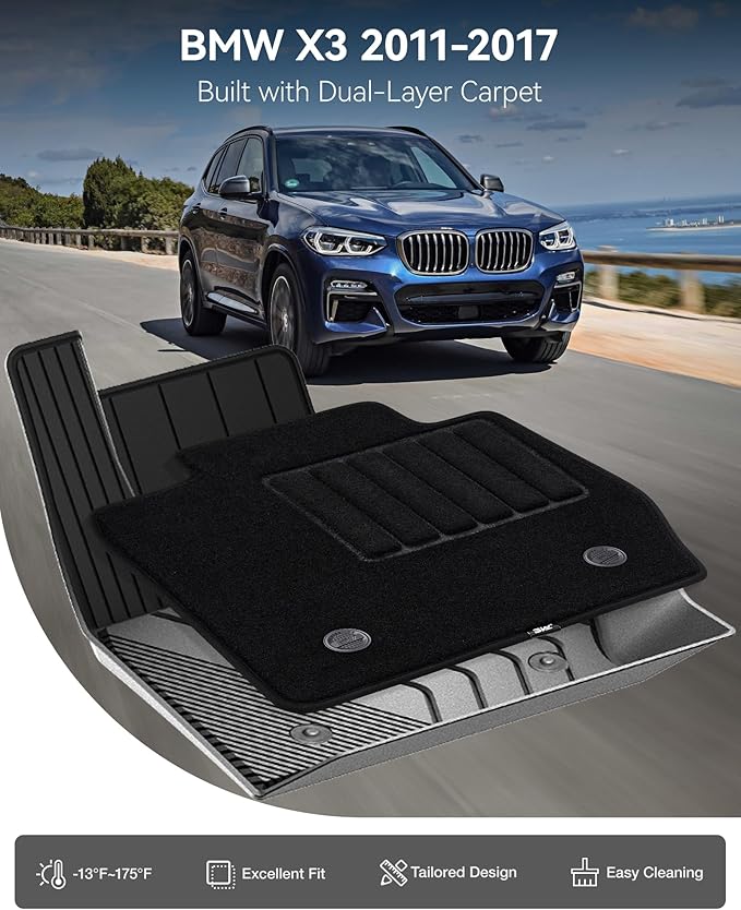 3W Floor Mats & Carpets Fit for BMW X3 2011-2017 F25 & BMW X4 2015-2018 xDrive28i/28d/35i/M40i, TPE All-Weather Odorless Heavy Duty Floor Liner Accessories