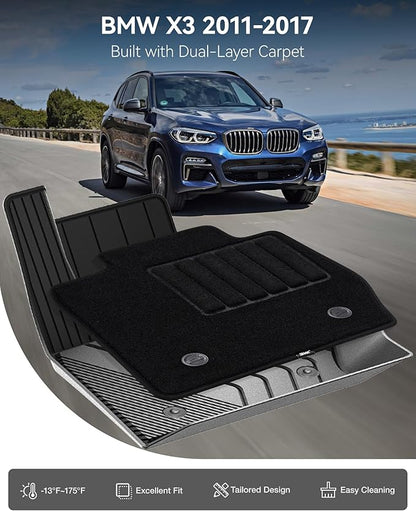 3W Floor Mats & Carpets Fit for BMW X3 2011-2017 F25 & BMW X4 2015-2018 xDrive28i/28d/35i/M40i, TPE All-Weather Odorless Heavy Duty Floor Liner Accessories
